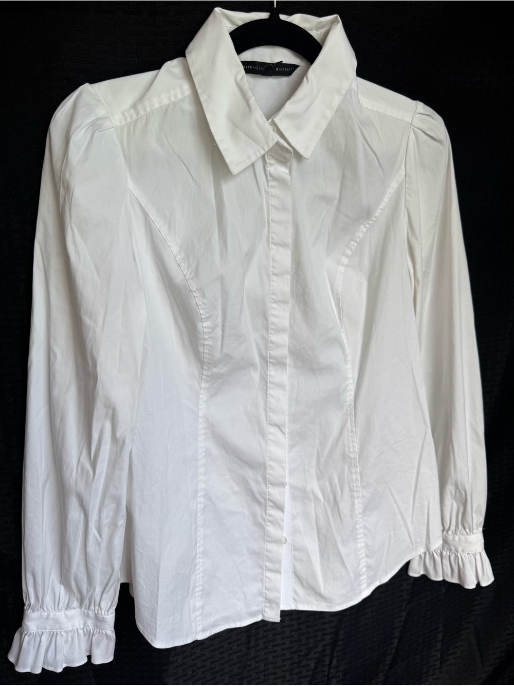 White House Black Market White Ruffled-Cuff Button Down Shirt